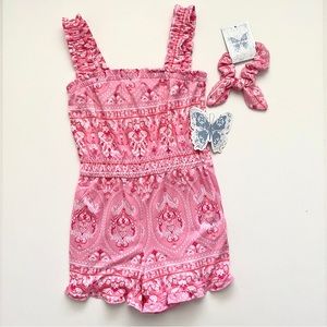 NWT Girls’ btween Pink Paisley Print Tank Romper with Matching Scunchie